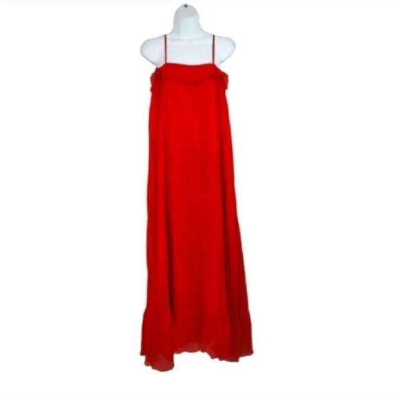 NEW Free Generation Micro Pleat Swiss Dot Ruffle Maxi Dress in Red Size Small - Picture 4 of 12